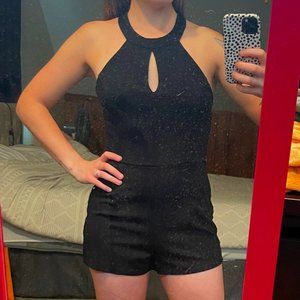 Charlotte Russe Black Romper Halter Top Peekaboo Chest Back Lace Zip Back Sz M